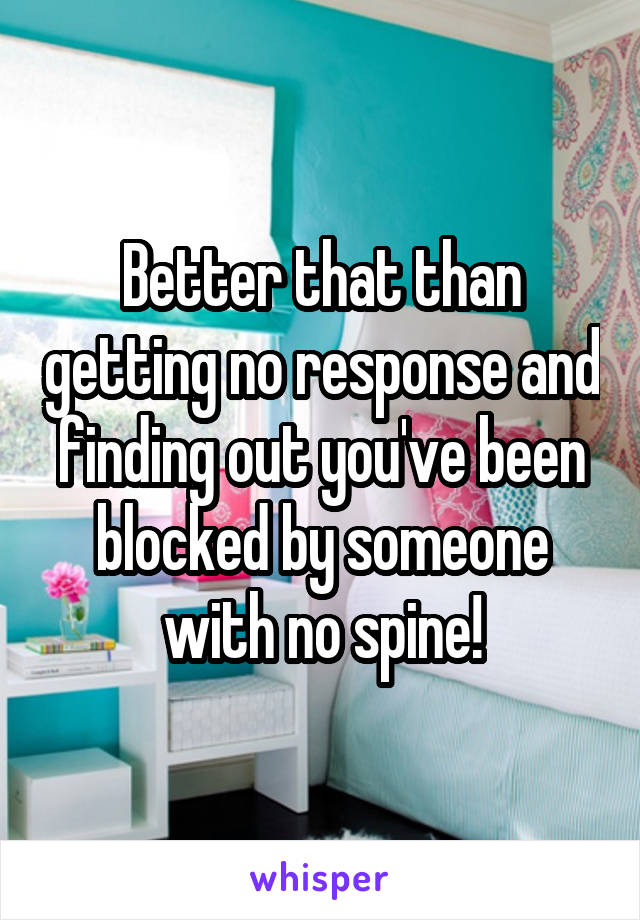 Better that than getting no response and finding out you've been blocked by someone with no spine!