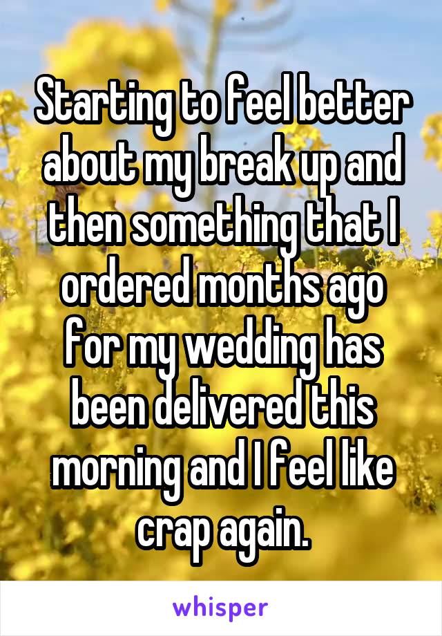Starting to feel better about my break up and then something that I ordered months ago for my wedding has been delivered this morning and I feel like crap again.