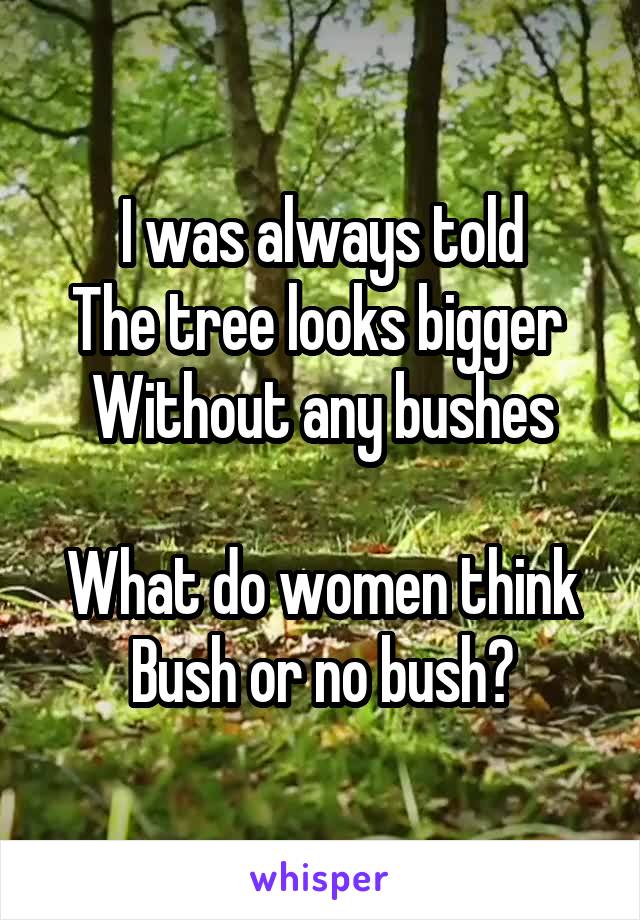 I was always told
The tree looks bigger 
Without any bushes

What do women think
Bush or no bush?