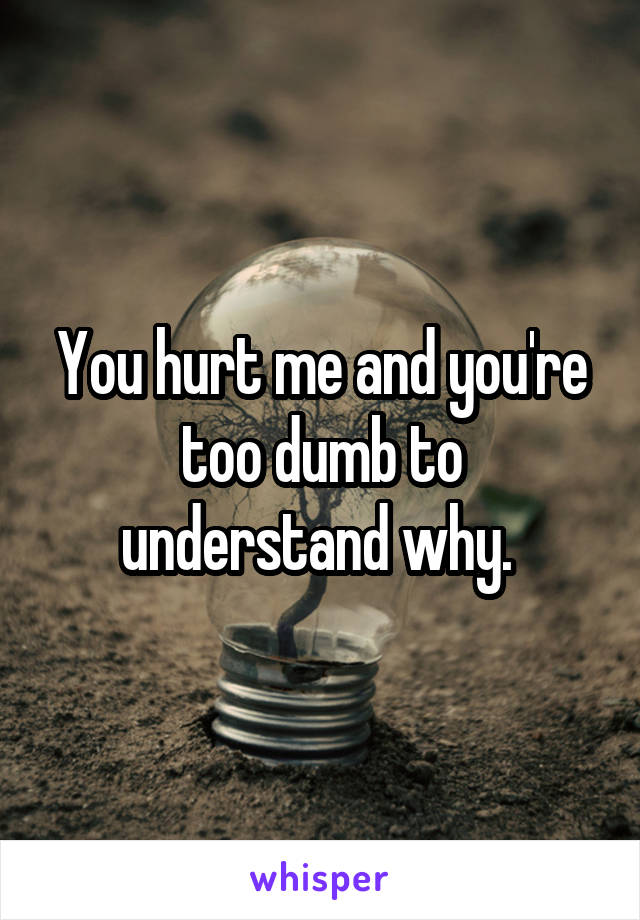 You hurt me and you're too dumb to understand why. 