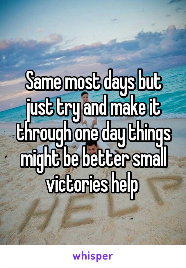 Same most days but just try and make it through one day things might be better small victories help 