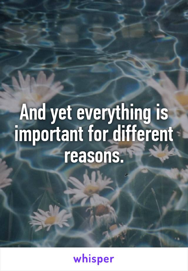 And yet everything is important for different reasons.