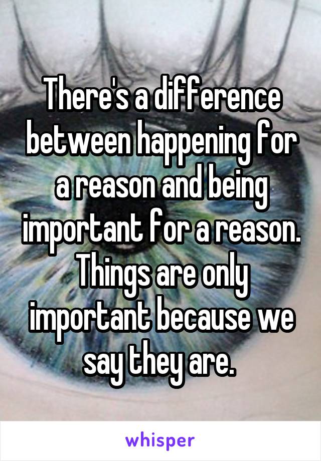 There's a difference between happening for a reason and being important for a reason. Things are only important because we say they are. 