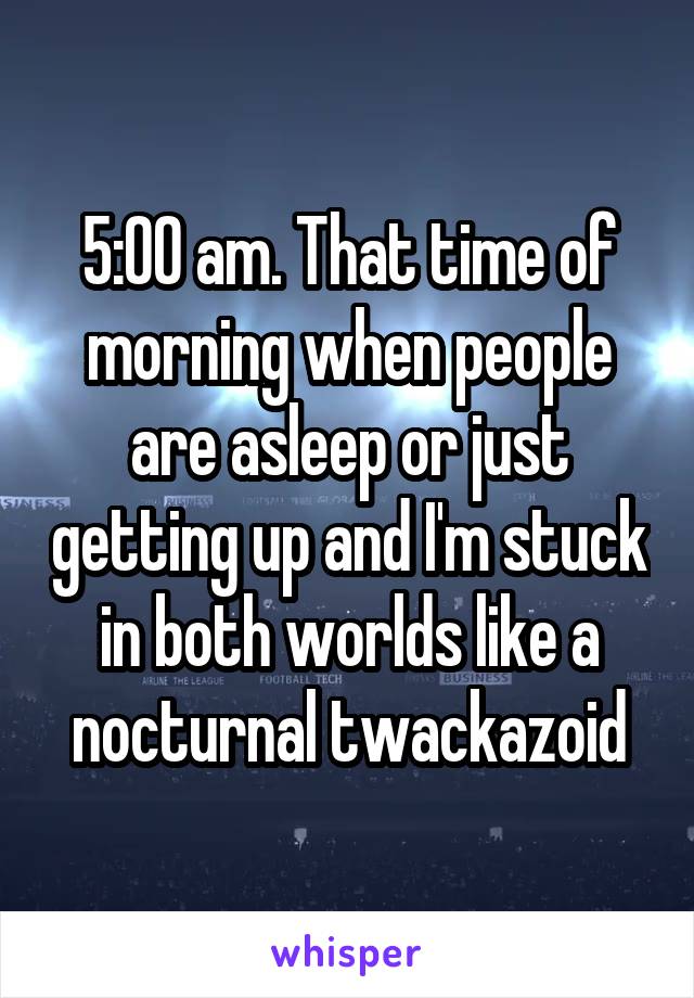 5:00 am. That time of morning when people are asleep or just getting up and I'm stuck in both worlds like a nocturnal twackazoid