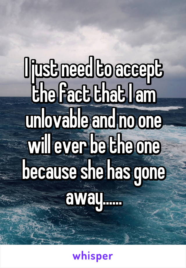 I just need to accept the fact that I am unlovable and no one will ever be the one because she has gone away......