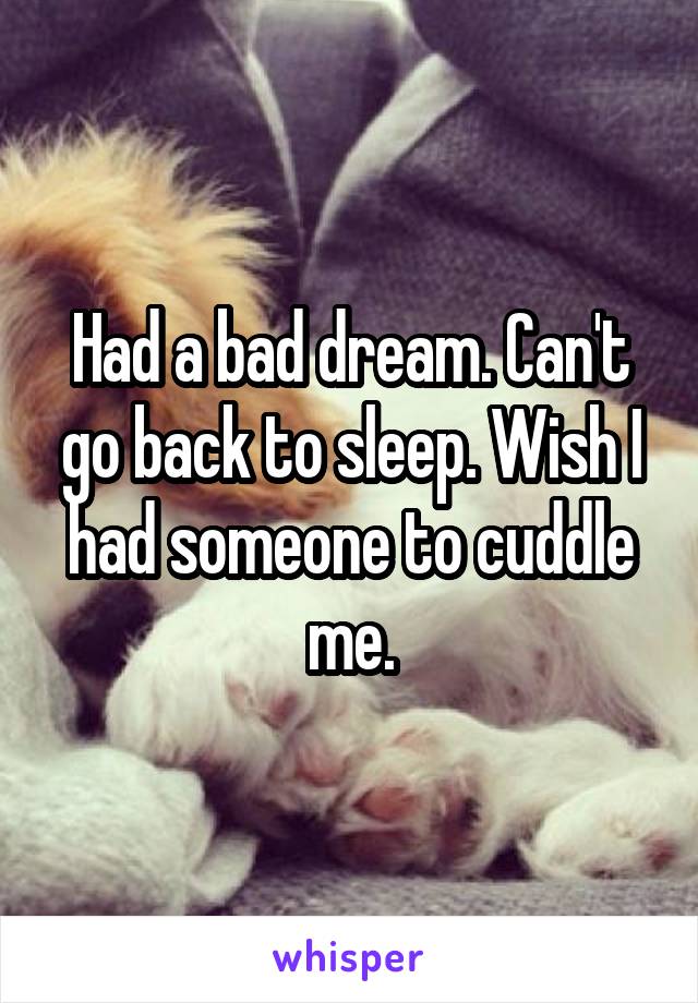 Had a bad dream. Can't go back to sleep. Wish I had someone to cuddle me.