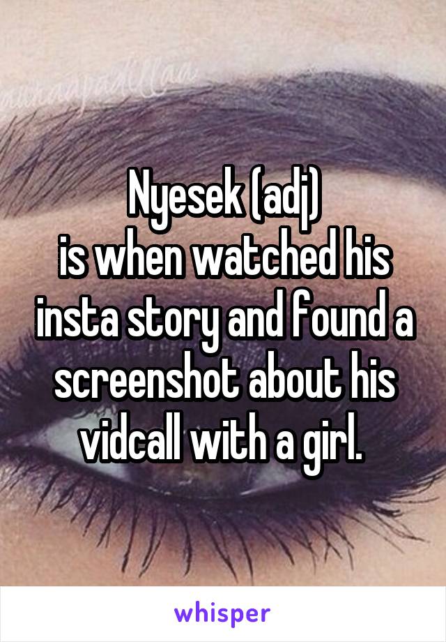 Nyesek (adj)
is when watched his insta story and found a screenshot about his vidcall with a girl. 