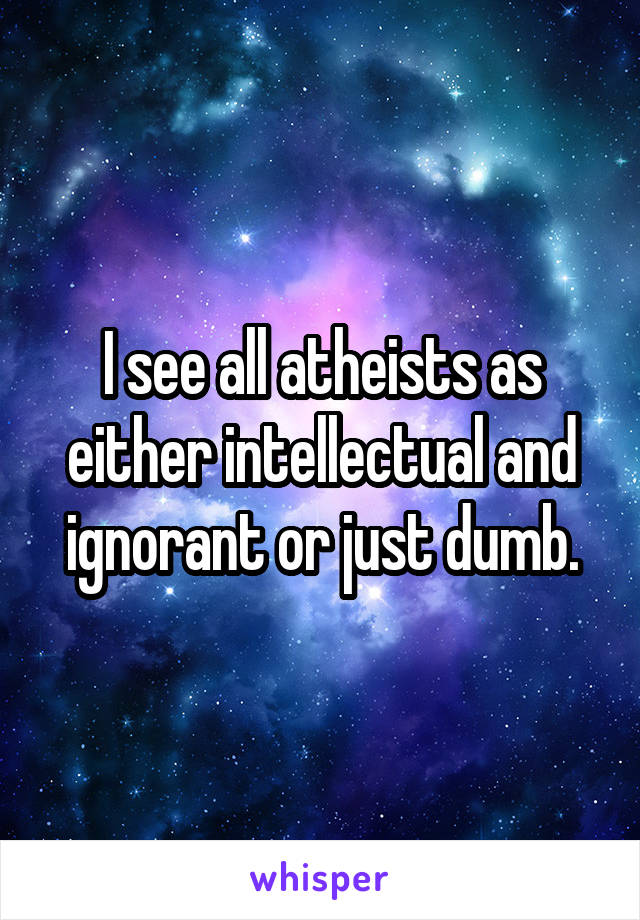 I see all atheists as either intellectual and ignorant or just dumb.