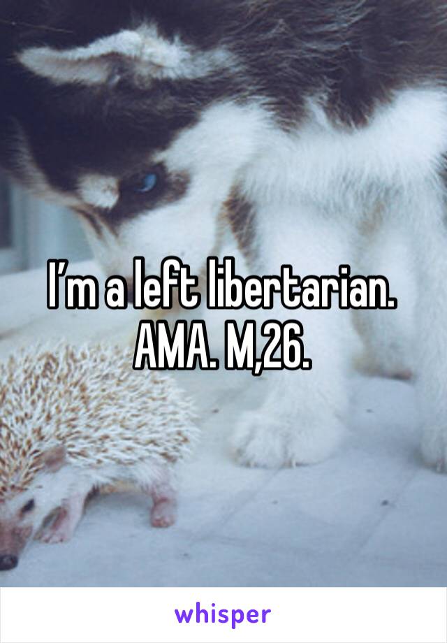 I’m a left libertarian. AMA. M,26.