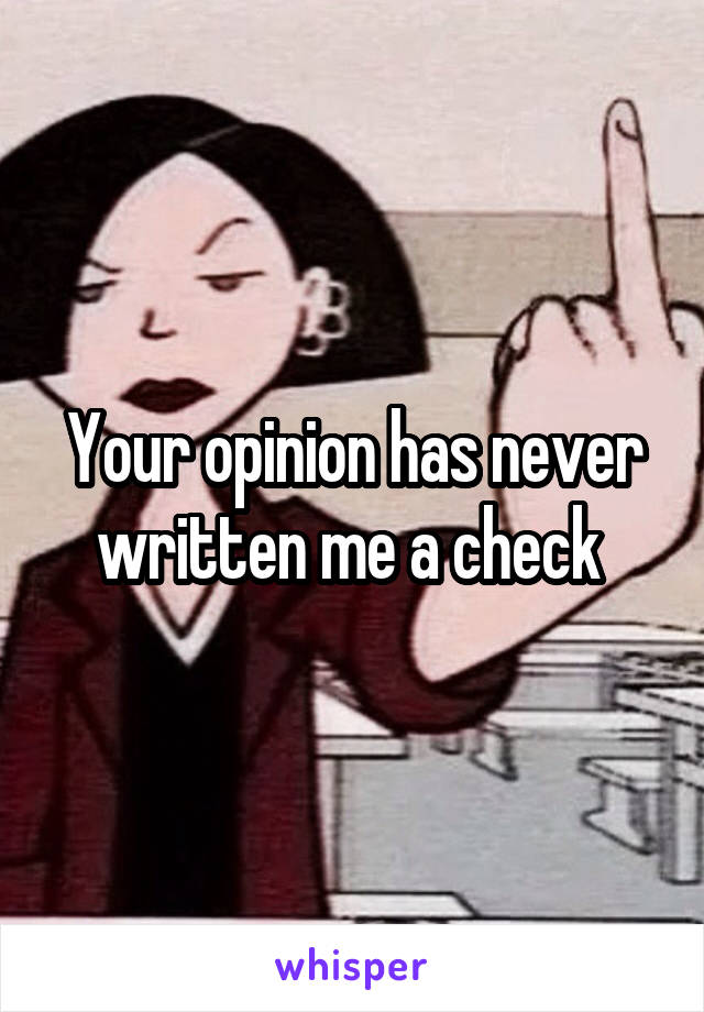 Your opinion has never written me a check 