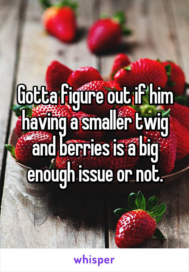 Gotta figure out if him having a smaller twig and berries is a big enough issue or not.