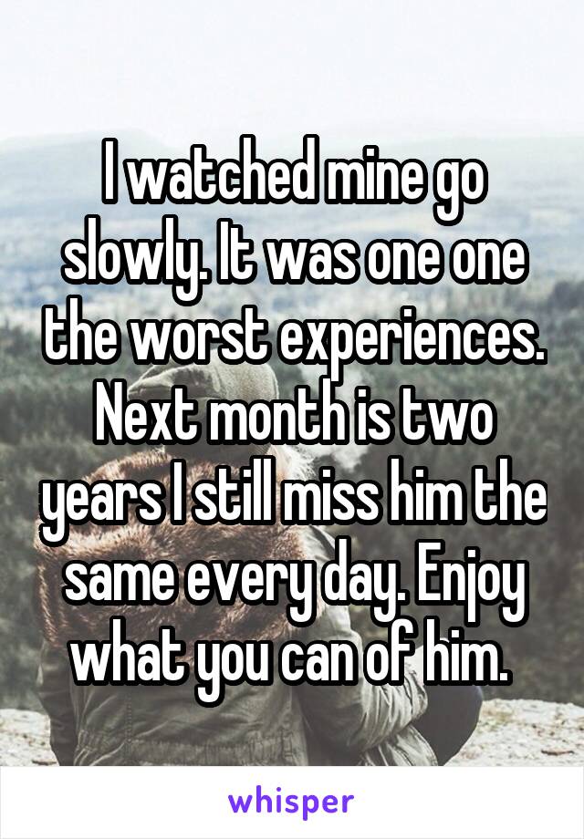 I watched mine go slowly. It was one one the worst experiences. Next month is two years I still miss him the same every day. Enjoy what you can of him. 