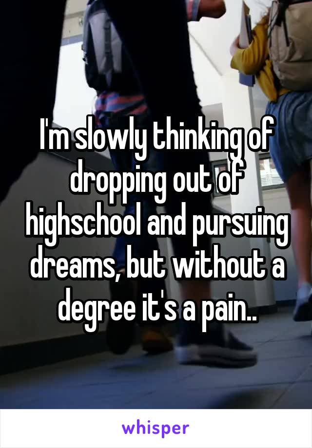 I'm slowly thinking of dropping out of highschool and pursuing dreams, but without a degree it's a pain..