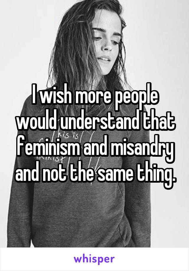 I wish more people would understand that feminism and misandry and not the same thing.
