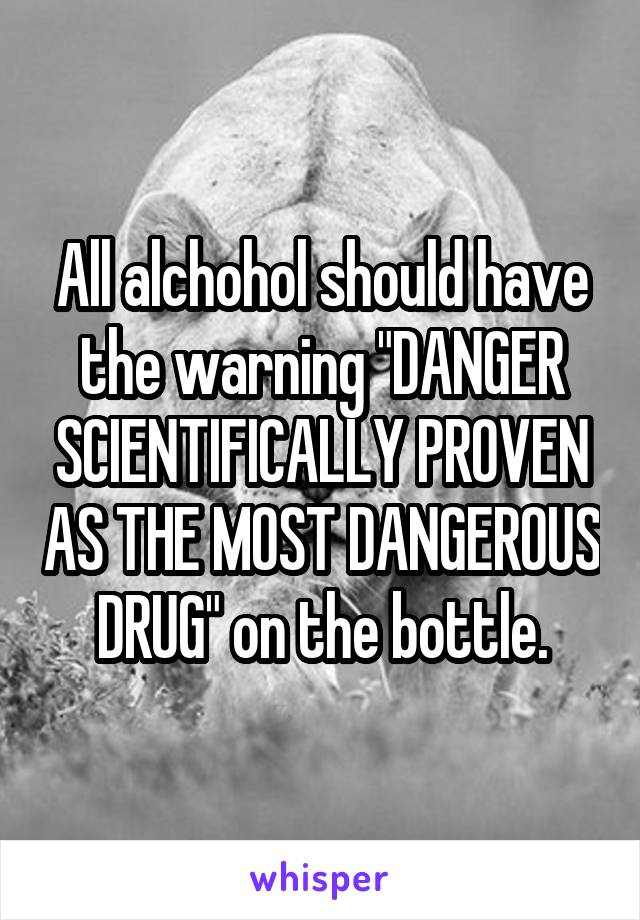 All alchohol should have the warning "DANGER SCIENTIFICALLY PROVEN AS THE MOST DANGEROUS DRUG" on the bottle.