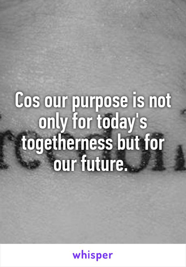 Cos our purpose is not only for today's togetherness but for our future. 