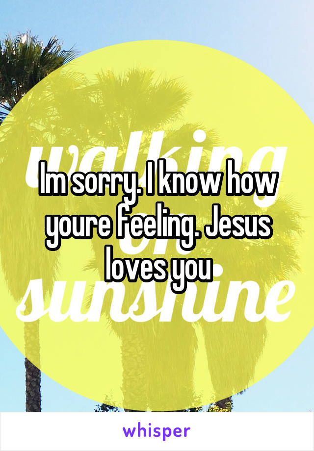 Im sorry. I know how youre feeling. Jesus loves you