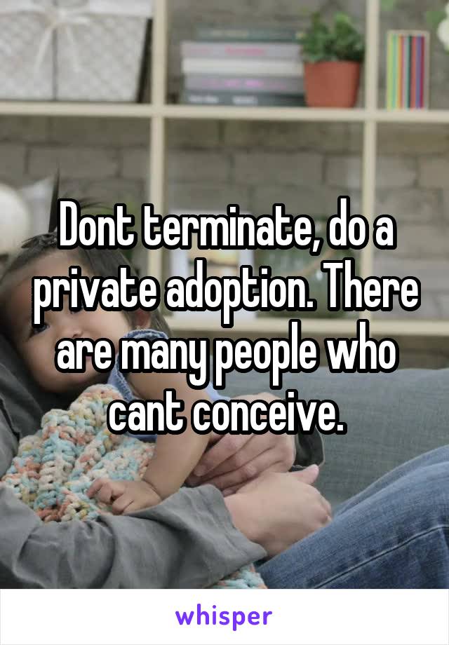 Dont terminate, do a private adoption. There are many people who cant conceive.