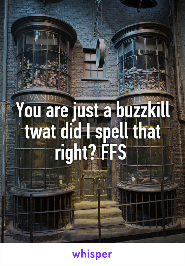 You are just a buzzkill twat did I spell that right? FFS 