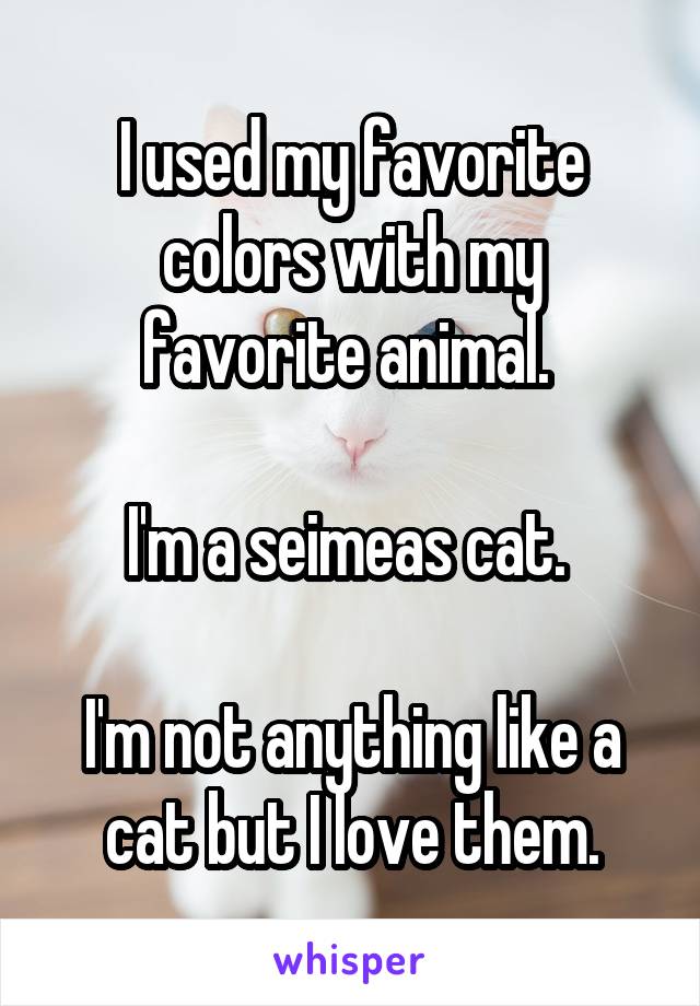 I used my favorite colors with my favorite animal. 

I'm a seimeas cat. 

I'm not anything like a cat but I love them.