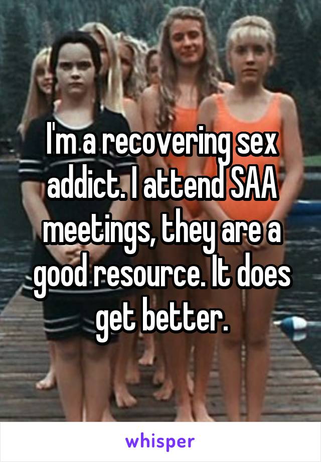 I'm a recovering sex addict. I attend SAA meetings, they are a good resource. It does get better.