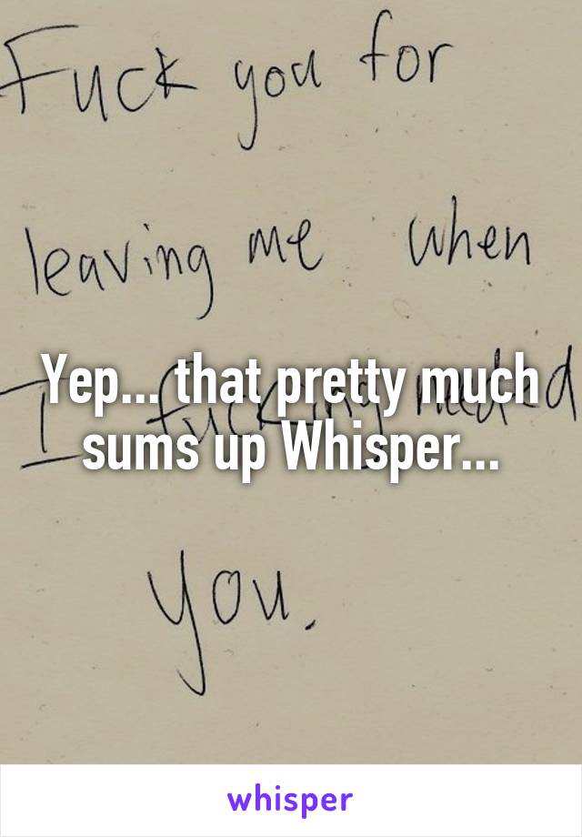 Yep... that pretty much sums up Whisper...