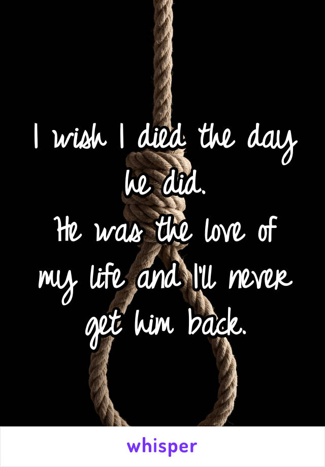 I wish I died the day he did.
He was the love of my life and I'll never get him back.