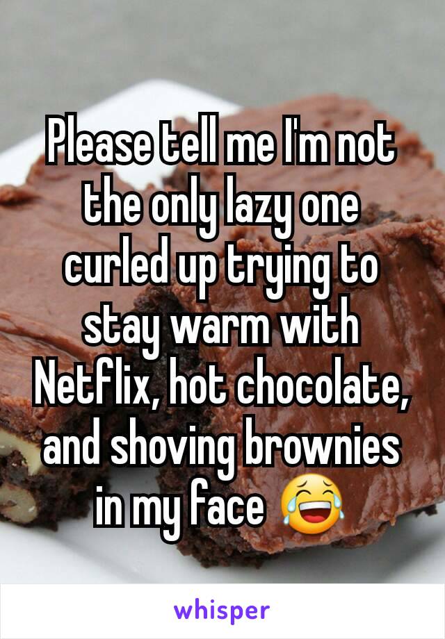 Please tell me I'm not the only lazy one curled up trying to stay warm with Netflix, hot chocolate, and shoving brownies in my face 😂