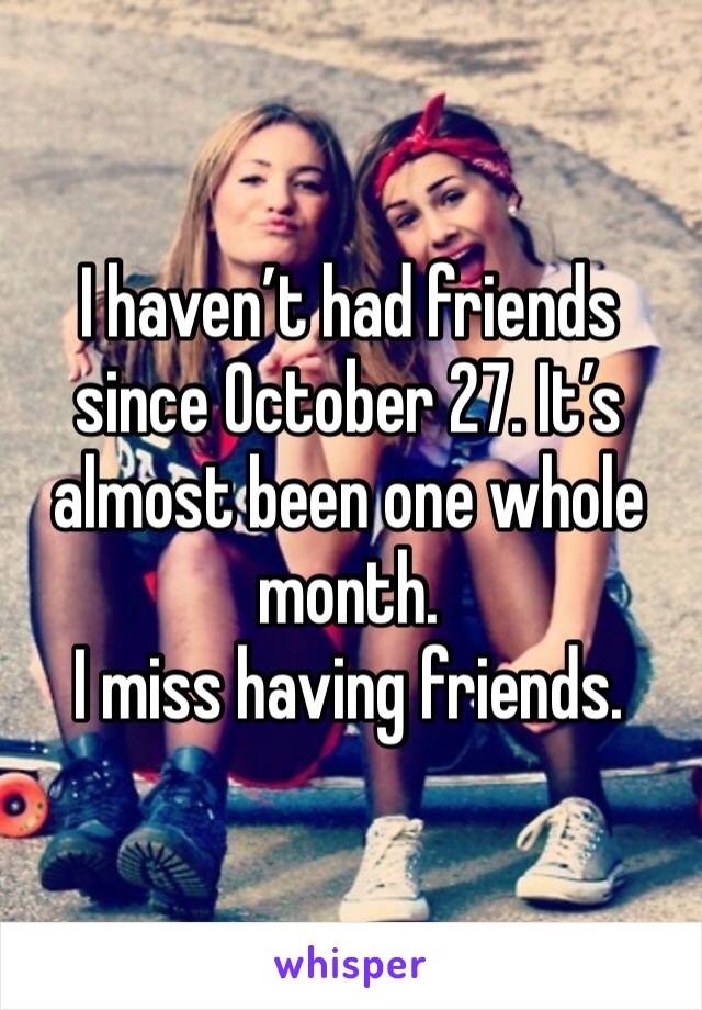 I haven’t had friends since October 27. It’s almost been one whole month. 
I miss having friends. 