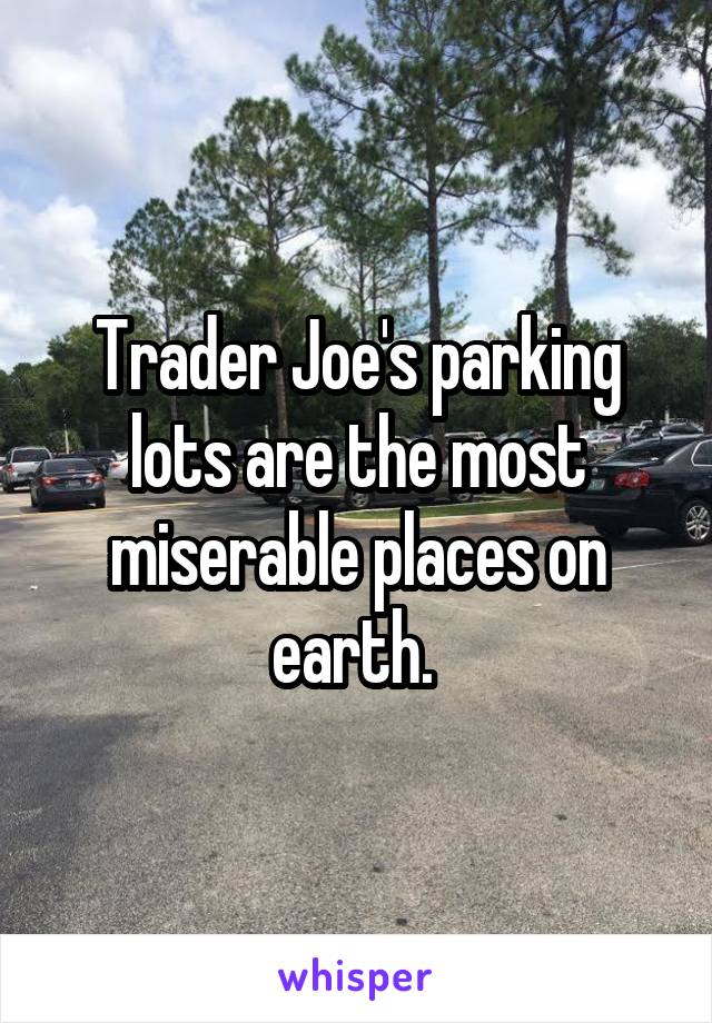 Trader Joe's parking lots are the most miserable places on earth. 