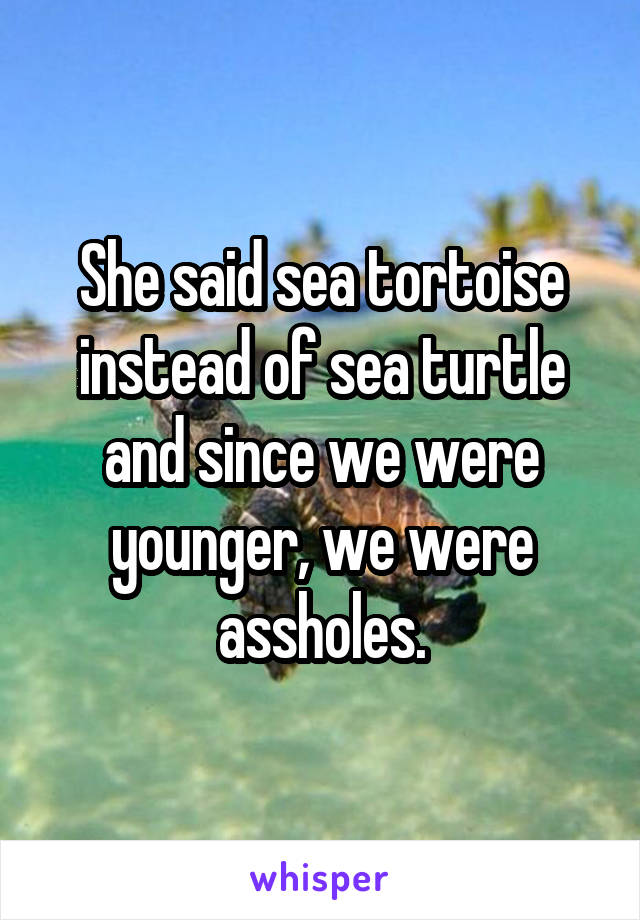 She said sea tortoise instead of sea turtle and since we were younger, we were assholes.