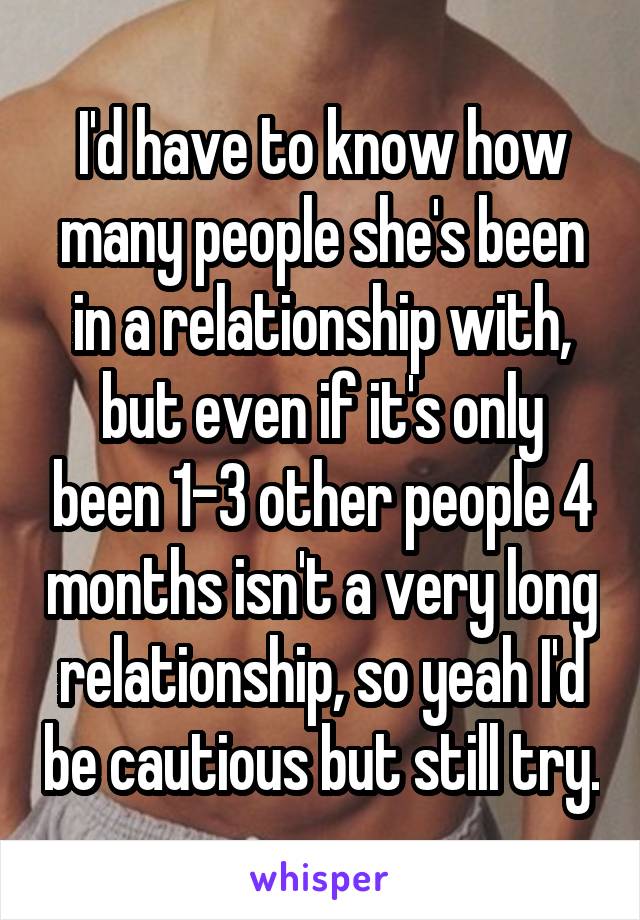 I'd have to know how many people she's been in a relationship with, but even if it's only been 1-3 other people 4 months isn't a very long relationship, so yeah I'd be cautious but still try.