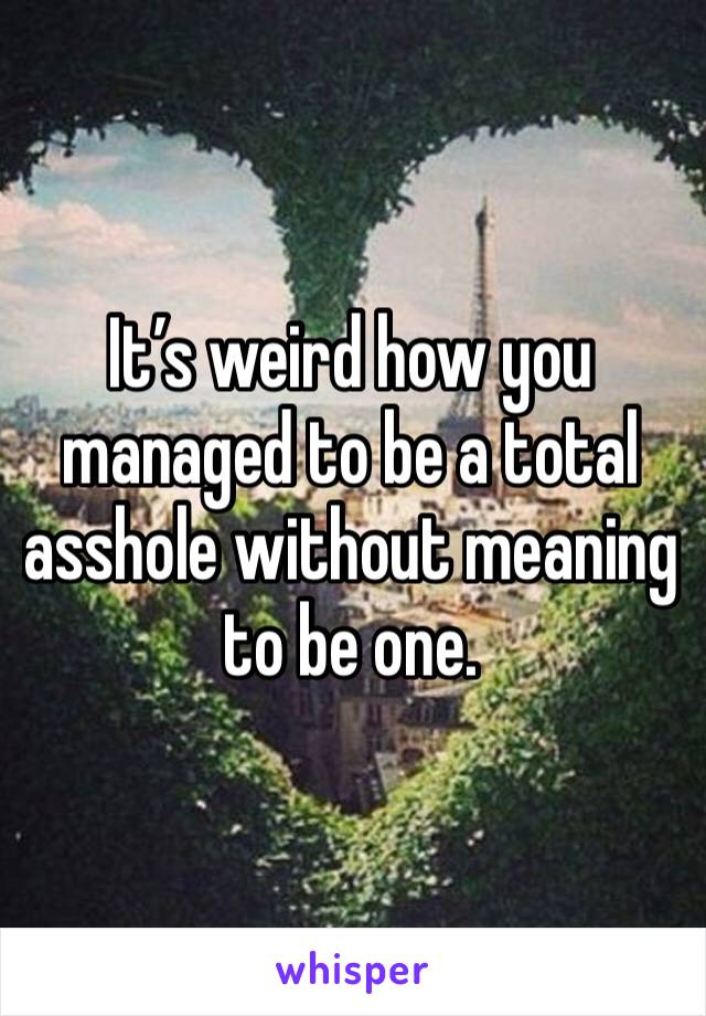 It’s weird how you managed to be a total asshole without meaning to be one. 