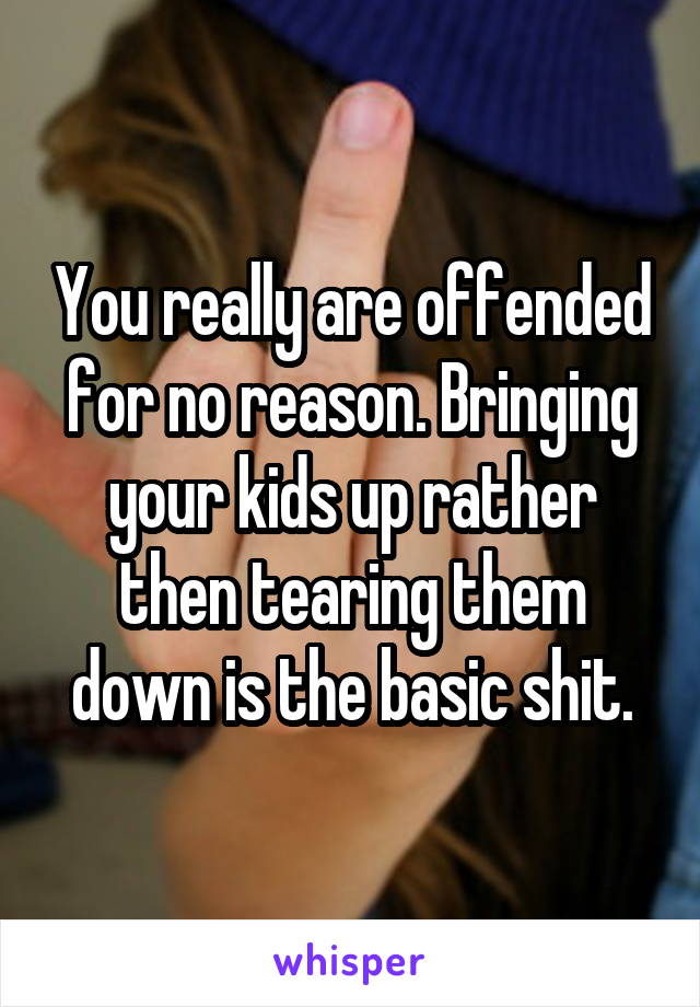 You really are offended for no reason. Bringing your kids up rather then tearing them down is the basic shit.