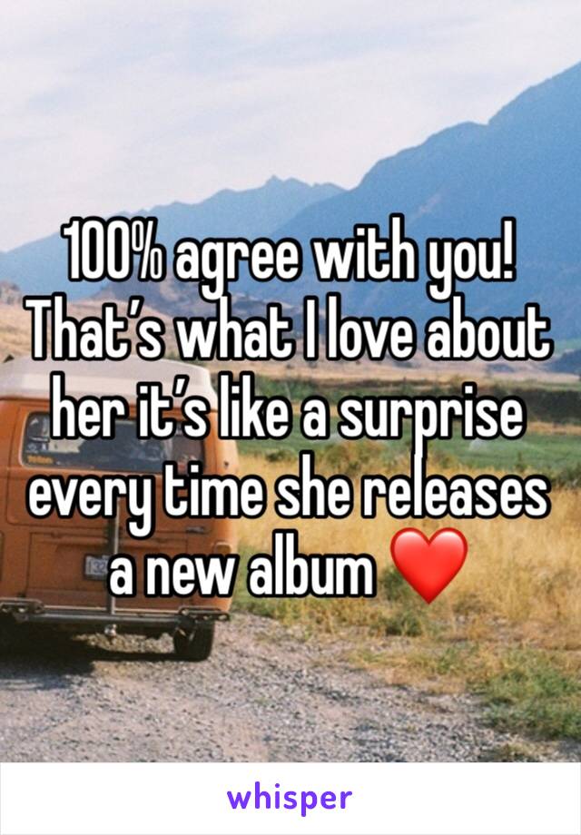 100% agree with you! That’s what I love about her it’s like a surprise every time she releases a new album ❤️