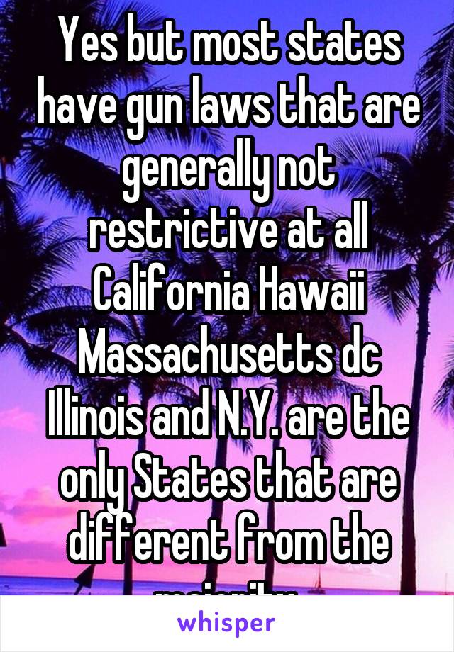 Yes but most states have gun laws that are generally not restrictive at all California Hawaii Massachusetts dc Illinois and N.Y. are the only States that are different from the majority 