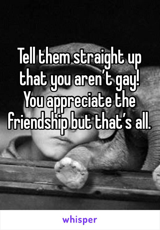 Tell them straight up that you aren’t gay!
You appreciate the friendship but that’s all.