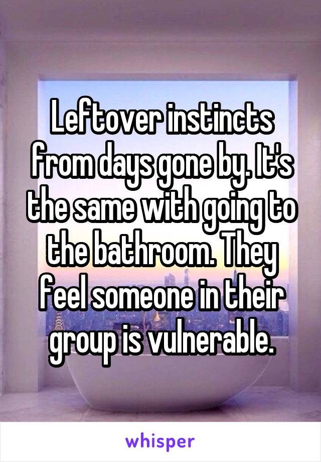 Leftover instincts from days gone by. It's the same with going to the bathroom. They feel someone in their group is vulnerable.