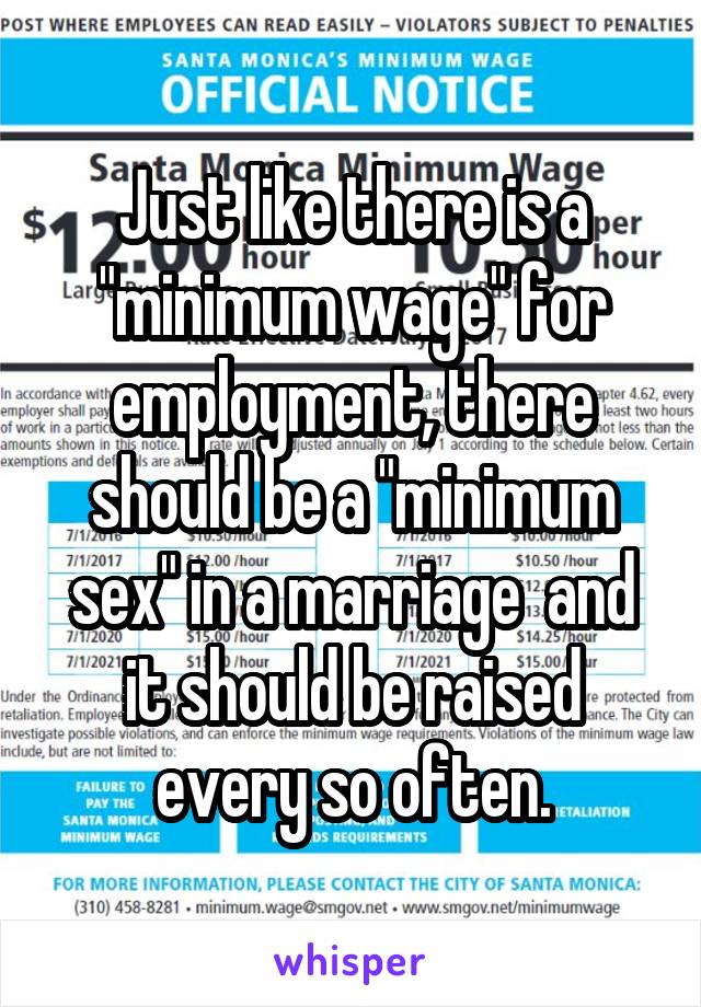 Just like there is a "minimum wage" for employment, there should be a "minimum sex" in a marriage  and it should be raised every so often.