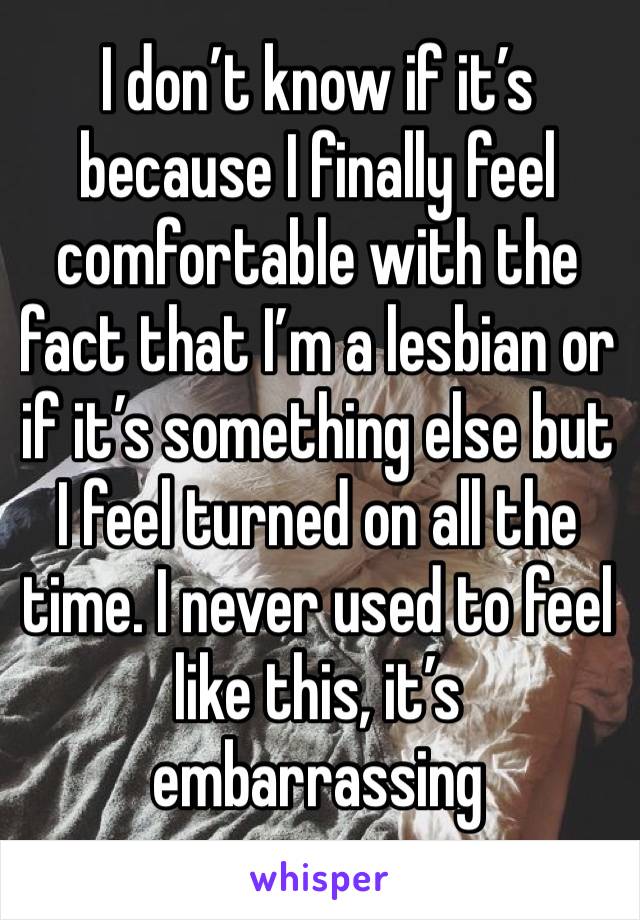 I don’t know if it’s because I finally feel comfortable with the fact that I’m a lesbian or if it’s something else but I feel turned on all the time. I never used to feel like this, it’s embarrassing