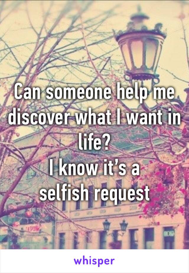 Can someone help me discover what I want in life?
I know it’s a selfish request 
