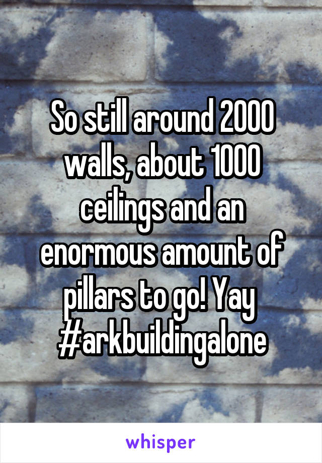So still around 2000 walls, about 1000 ceilings and an enormous amount of pillars to go! Yay 
#arkbuildingalone