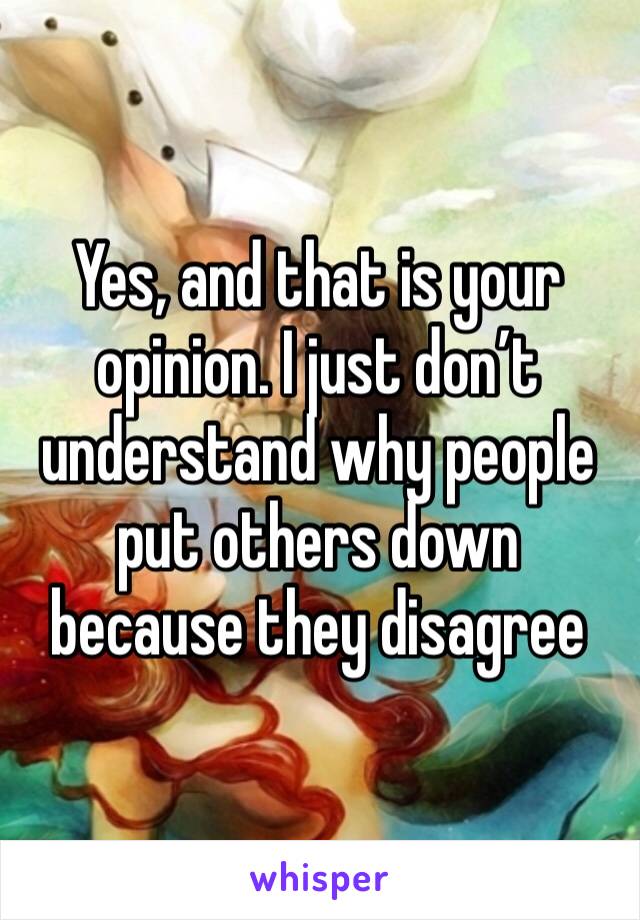 Yes, and that is your opinion. I just don’t understand why people put others down because they disagree 