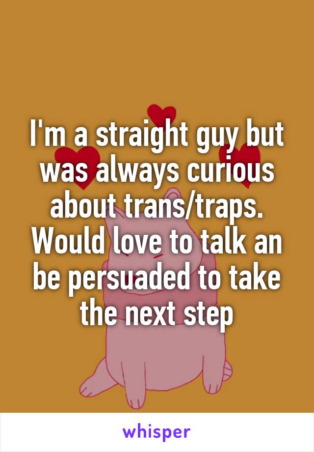 I'm a straight guy but was always curious about trans/traps. Would love to talk an be persuaded to take the next step
