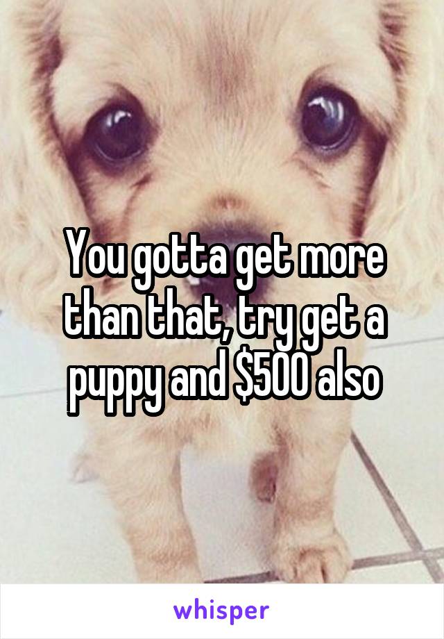 You gotta get more than that, try get a puppy and $500 also