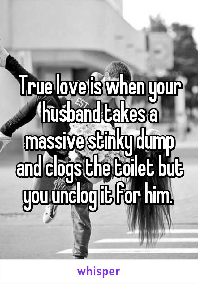 True love is when your husband takes a massive stinky dump and clogs the toilet but you unclog it for him. 