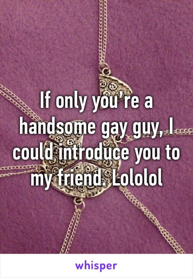 If only you’re a handsome gay guy, I could introduce you to my friend. Lololol