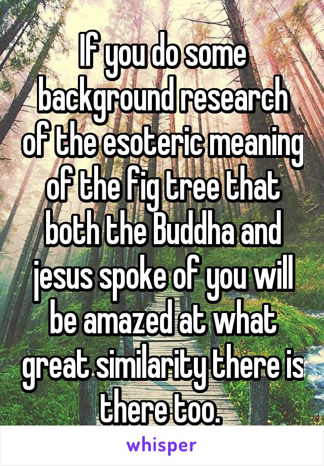 If you do some background research of the esoteric meaning of the fig tree that both the Buddha and jesus spoke of you will be amazed at what great similarity there is there too. 