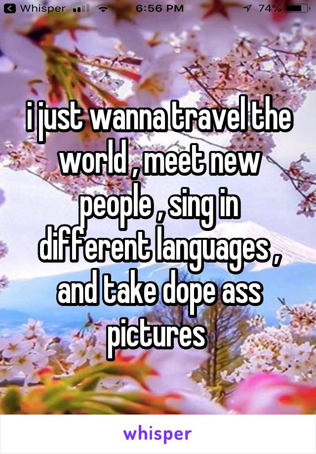 i just wanna travel the world , meet new people , sing in different languages , and take dope ass pictures 