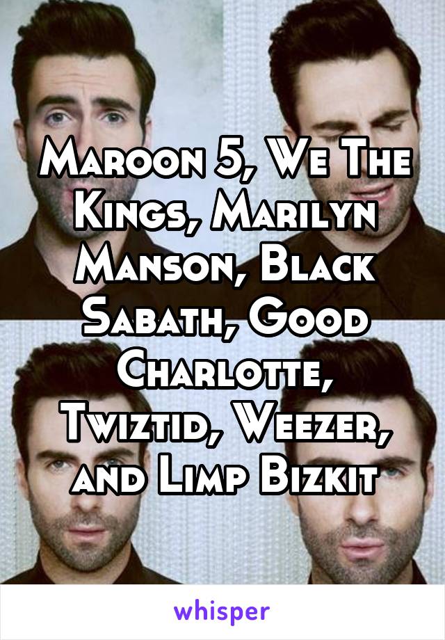 Maroon 5, We The Kings, Marilyn Manson, Black Sabath, Good Charlotte, Twiztid, Weezer, and Limp Bizkit